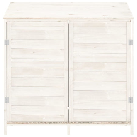 Capanno Porta Attrezzi da Giardino Bianco  Legno Massello Robusto 102x52x112cm