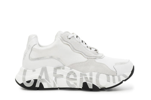 SNEAKERS IN PELLE E RASO CON ACCESSORIOE SUOLA CON LOGO