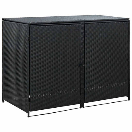 Copribidone Doppio per Spazzatura Polyrattan  + Acciaio Nero 148x80x111 cm