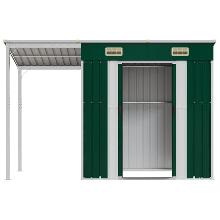 Capanno Giardino Verde Porta Attrezzi Acciaio Design Inclinato 277x110,5x181cm