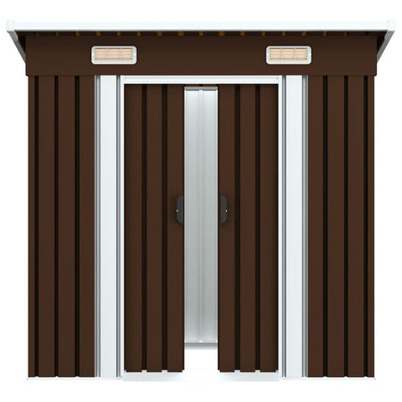 Box Attrezzi da Giardino Marrone in Acciaio Zincato Resistente 194x121x181 cm