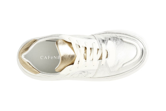 SNEAKERS IN PELLE METALLIZZATA CON LOGOIN RILIEVO