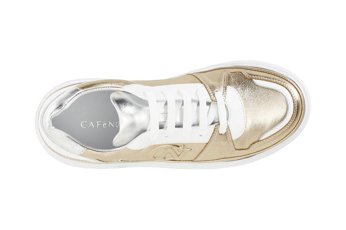 SNEAKERS IN PELLE METALLIZZATA CON LOGOIN RILIEVO