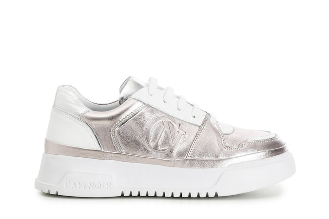 SNEAKERS IN PELLE METALLIZZATA CON LOGOIN RILIEVO