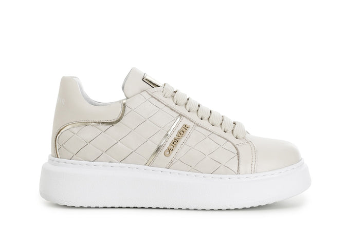 SNEAKERS IN PELLE STAMPA INTRECCIO