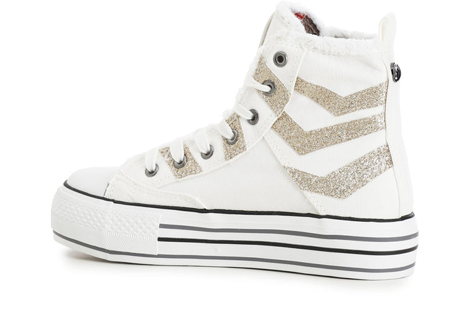 SNEAKERS MID IN TESSUTO E GLITTER CON FRANGE