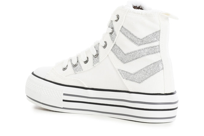SNEAKERS MID IN TESSUTO E GLITTER CON FRANGE
