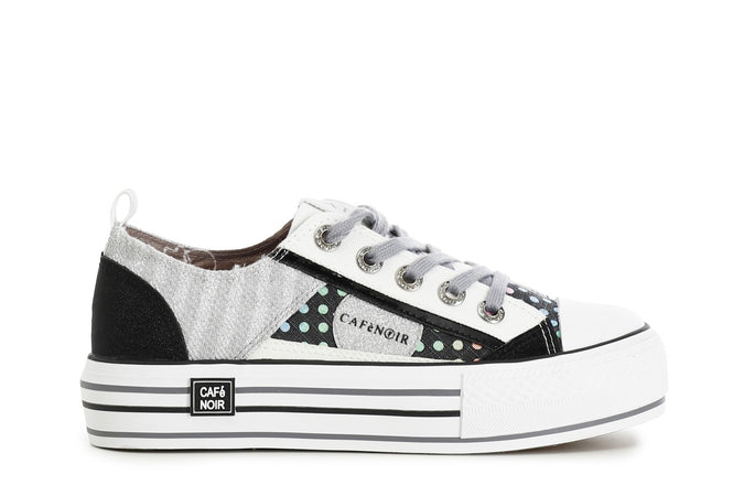 SNEAKERS PATCHWORK IN TESSUTO CON POIS