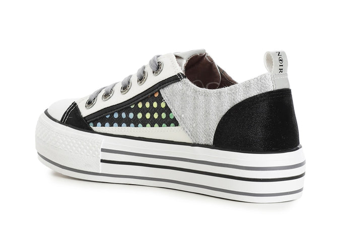 SNEAKERS PATCHWORK IN TESSUTO CON POIS