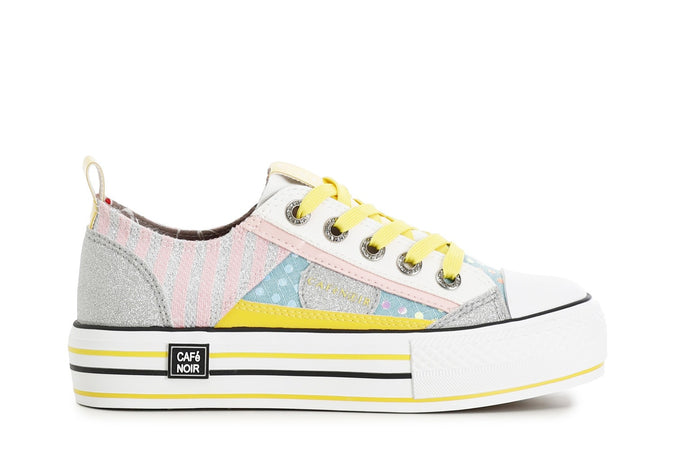 SNEAKERS PATCHWORK IN TESSUTO CON POIS