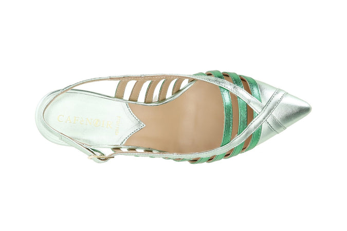 SCARPE GABBIA APERTE DIETRO IN PELLE METALLIZZATA