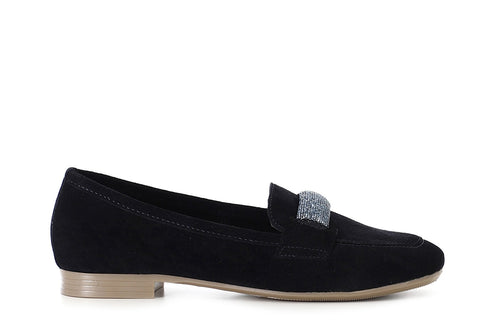 MOCASSINO IN PELLE SCAMOSCIATA CON PASSANTE IN MICROSTRASS