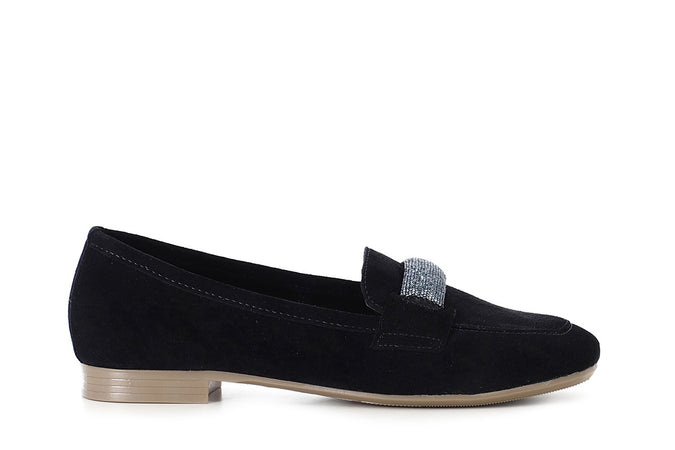 MOCASSINO IN PELLE SCAMOSCIATA CON PASSANTE IN MICROSTRASS