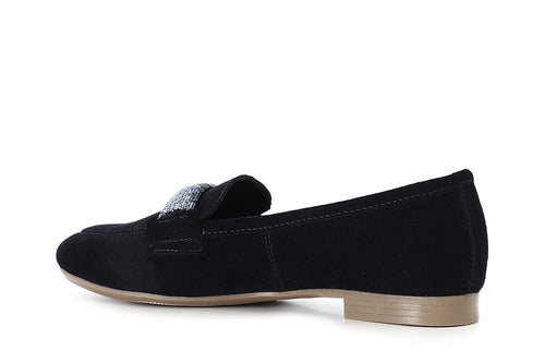 MOCASSINO IN PELLE SCAMOSCIATA CON PASSANTE IN MICROSTRASS