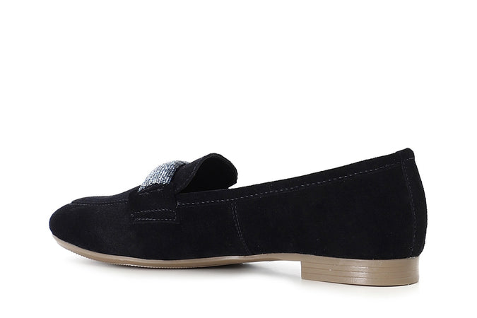 MOCASSINO IN PELLE SCAMOSCIATA CON PASSANTE IN MICROSTRASS