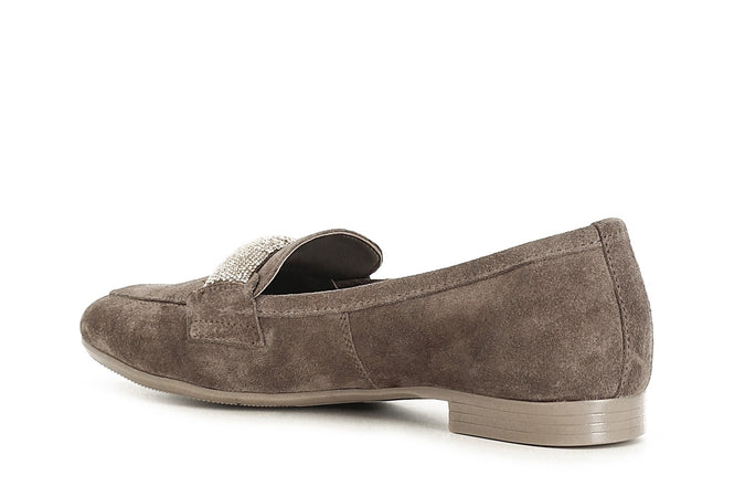 MOCASSINO IN PELLE SCAMOSCIATA CON PASSANTE IN MICROSTRASS