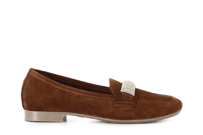 MOCASSINO IN PELLE SCAMOSCIATA CON PASSANTE IN MICROSTRASS