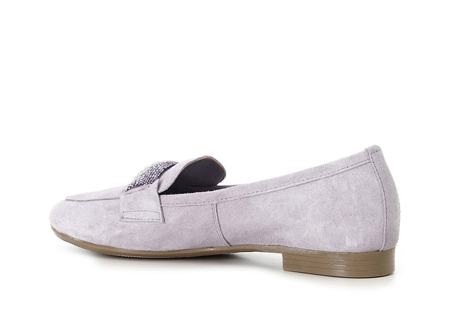 MOCASSINO IN PELLE SCAMOSCIATA CON PASSANTE IN MICROSTRASS