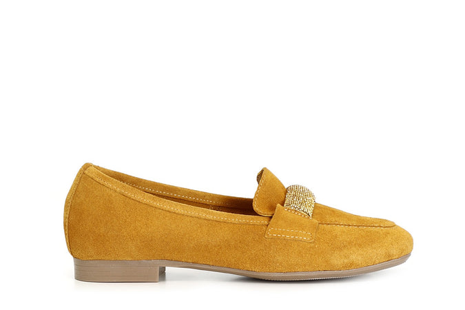 MOCASSINO IN PELLE SCAMOSCIATA CON PASSANTE IN MICROSTRASS