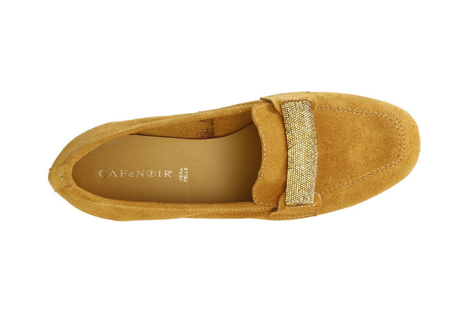 MOCASSINO IN PELLE SCAMOSCIATA CON PASSANTE IN MICROSTRASS