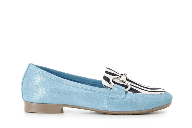 MOCASSINO IN PELLE GLITTER E CAVALLINO