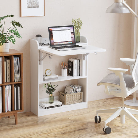 Scrivania Salvaspazio Pieghevole Ribalta Ufficio Camera Ingresso 64 cm Bianca