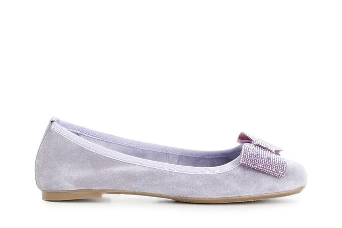 BALLERINA IN PELLE SCAMOSCIATA CON FIOCCO IN MICROSTRASS