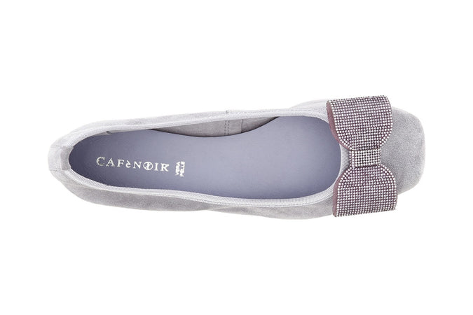 BALLERINA IN PELLE SCAMOSCIATA CON FIOCCO IN MICROSTRASS