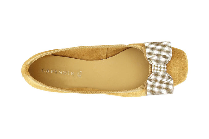 BALLERINA IN PELLE SCAMOSCIATA CON FIOCCO IN MICROSTRASS