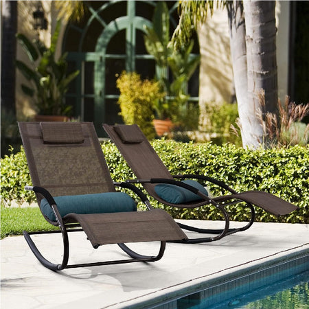 Sedia Sdraio a Dondolo Gravità Zero per Esterni con Cuscino Imbottito Marrone