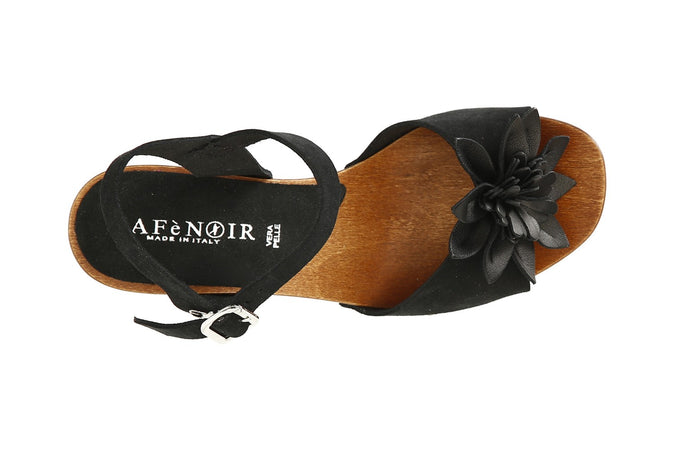 SANDALO IN PELLE SCAMOSCIATA CON FIORE