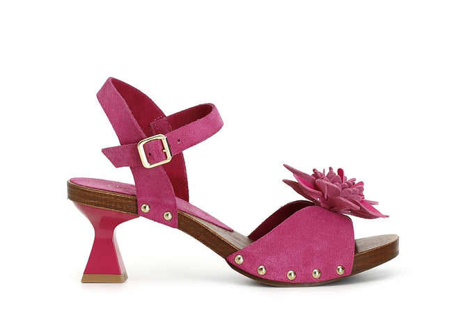 SANDALO IN PELLE SCAMOSCIATA CON FIORE