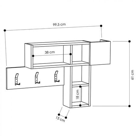 Appendiabiti Attaccapanni da Parete in Legno 9 Ganci e Mensole Quercia Grigio
