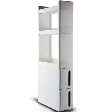 Carrello Cucina Slim Salvaspazio 4 Ruote 3 Ripiani 2 Cassetti Bianco 45x17 H106cm