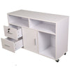 Mobile Multiuso Ufficio Bianco con 3 Mensole, 2 Cassetti e Armadietto con Chiave 4Ruote