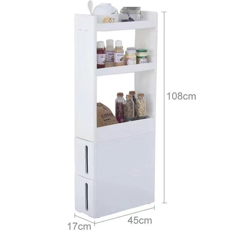 Carrello Cucina Slim Salvaspazio 4 Ruote 3 Ripiani 2 Cassetti Bianco 45x17 H106cm