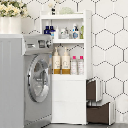 Carrello Cucina Slim Salvaspazio 4 Ruote 3 Ripiani 2 Cassetti Bianco 45x17 H106cm