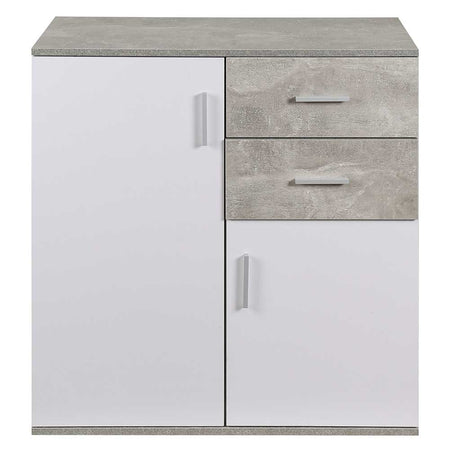 Mobile Cassettiera Moderna 2 Porte 2 Cassetti Design Minimal Bianco Grigio 82cm