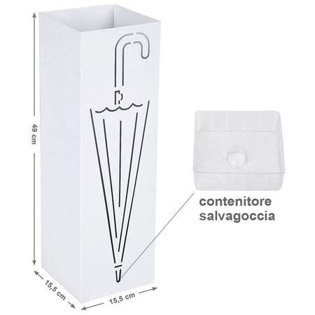 Porta Ombrelli Decorato 49cm Metallo Verniciato Bianco Interno Esterno con Accessori