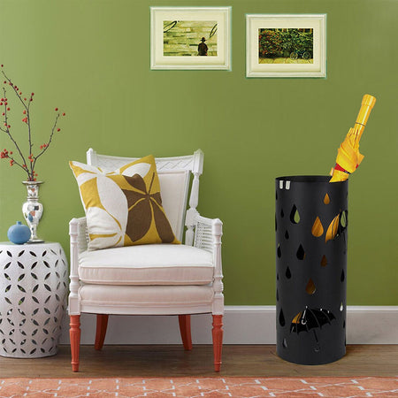 Porta Ombrelli Decorato H. 49 cm Metallo Verniciato Interno Esterno con Vaschetta Salvagoccia