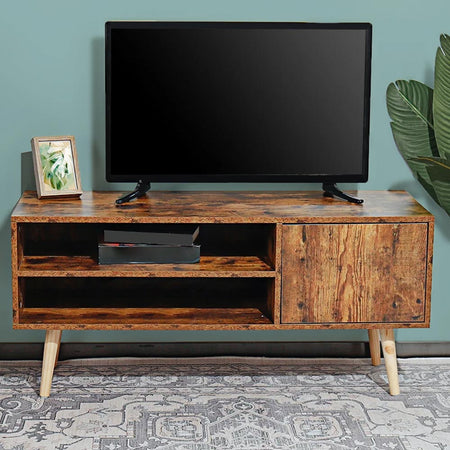 Mobile TV Porta Televisore Legno Moderno con Ripiani e Anta, Stile Minimal 110cm