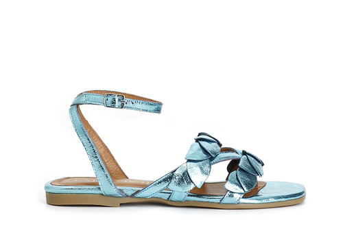 SANDALO INFRADITO IN PELLE METALLIZZATALACCIO ALLA CAVIGLIA