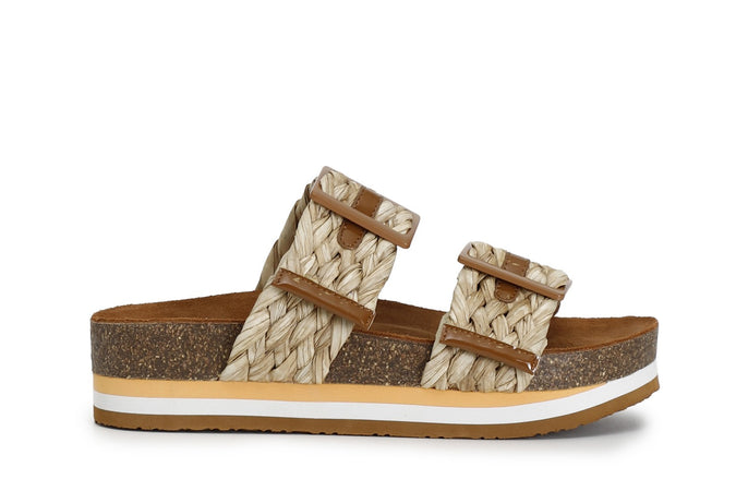 CIABATTA DOPPIA FIBBIA IN RAFFIA INTRECCIATA