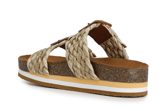 CIABATTA DOPPIA FIBBIA IN RAFFIA INTRECCIATA