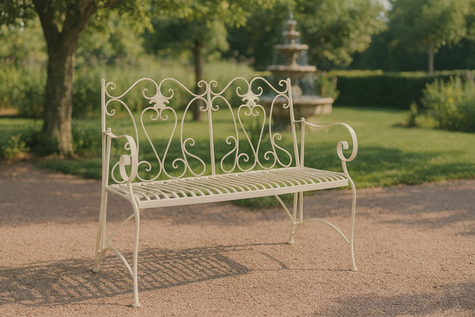 Biscottini Divanetto panchina in ferro finitura bianca anticata giardino realizzato