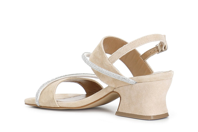 SANDALO 2 FASCE IN PELLE SCAMOSCIATA CON STRASS