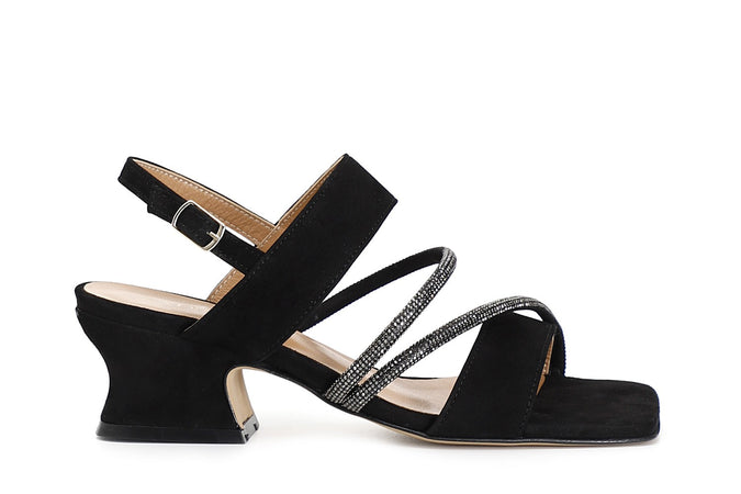 SANDALO 2 FASCE IN PELLE SCAMOSCIATA CON STRASS