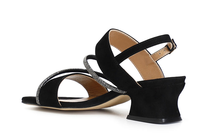 SANDALO 2 FASCE IN PELLE SCAMOSCIATA CON STRASS