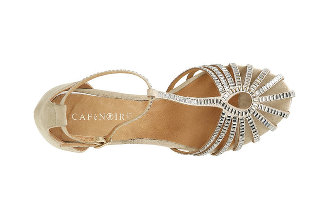 SANDALO GABBIA A T IN MICROFIBRA E STRASS