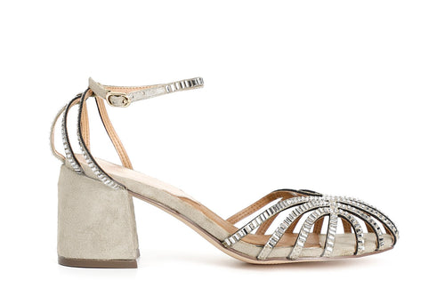 SANDALO A GABBIA LACCIO ALLA CAVIGLIA IN MICROFIBRA E STRASS